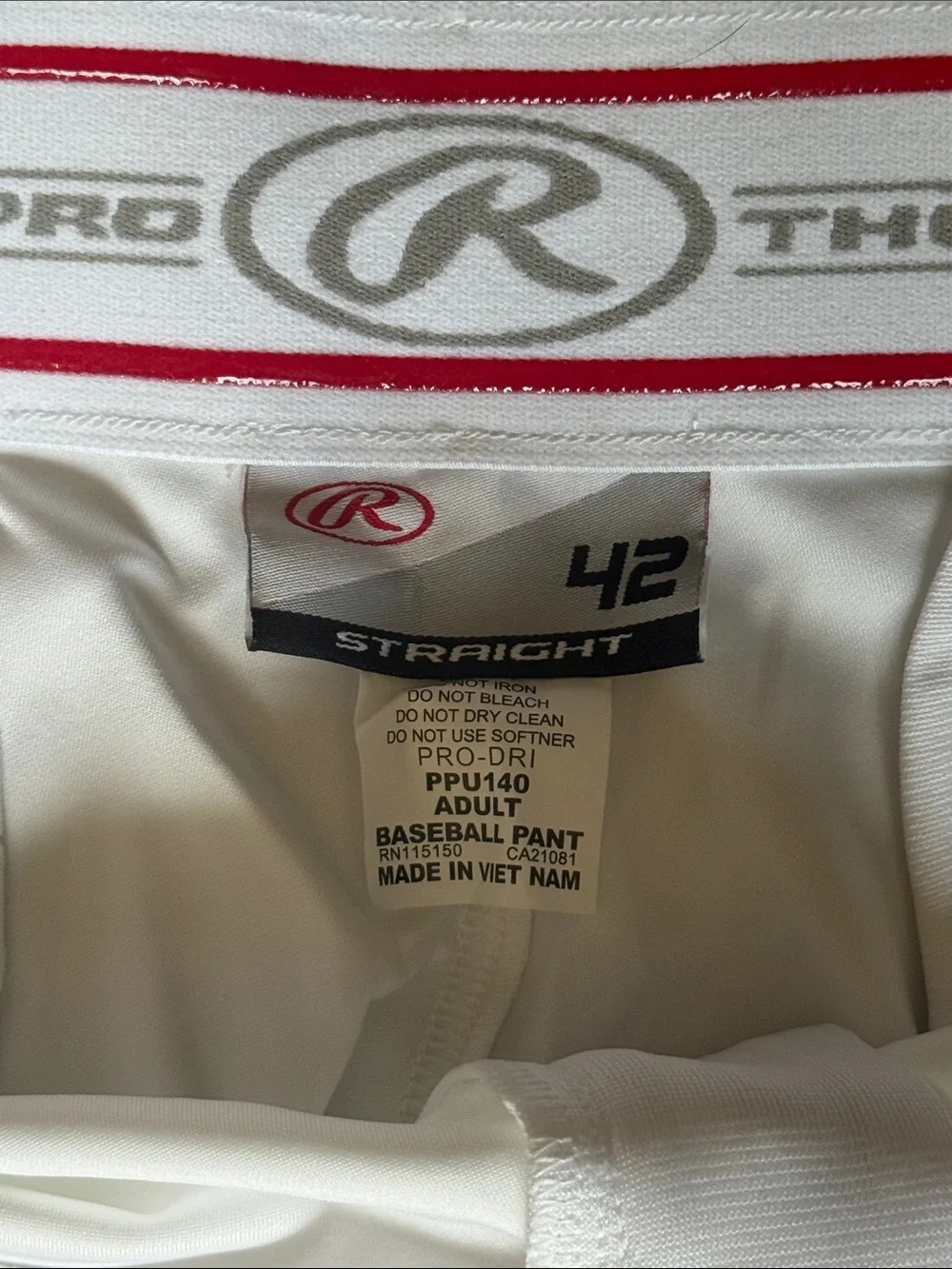 Men’s Rawlings  straight fit White Baseball Pants